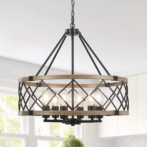 Williston Forge 6-Light 21.65" Dimmable Farmhouse Geometric Drum Chandelier Ceiling Lights for Foyer Kitchen Island Living Room