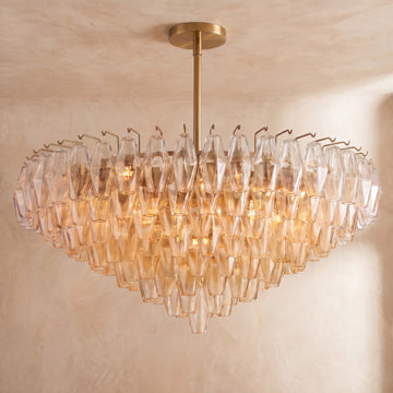 Inspired Chiara Style 37 Inch Tiered Round Glass Chandelier Lacquered Burnished Brass - Main Product View