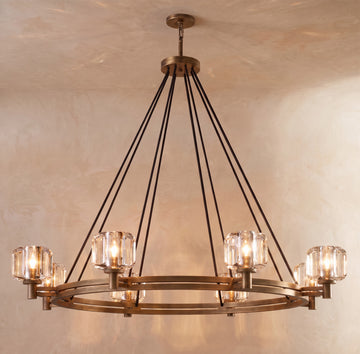 Inspired Demaret Style 48 Inch Round Crystal Chandelier Natural Brass - Main Product View
