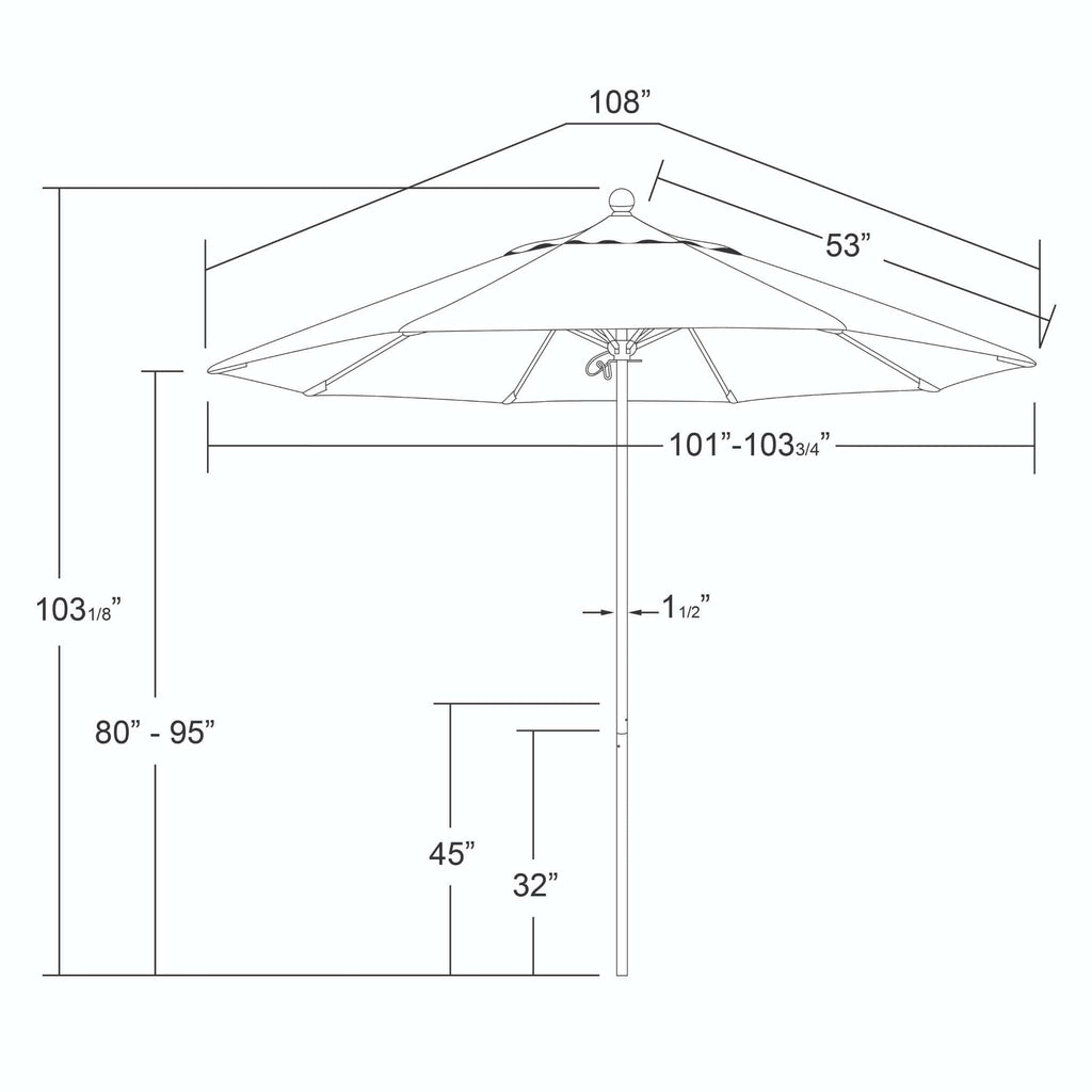 Black 9' Patio Umbrella Black Pole, Canopy