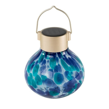 Tidal Blue Tea Lantern Hand Blown Glass Solar Lantern