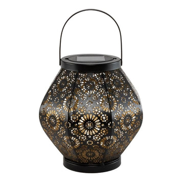 Black Daisy Lantern Punched Metal Solar Light