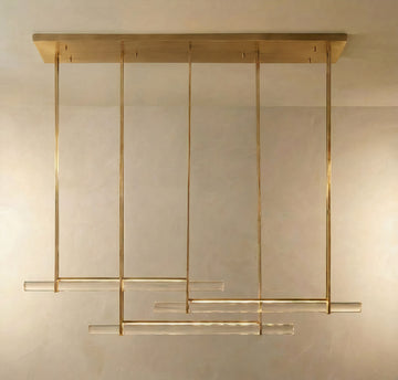 Inspired Audubon Style Crystal 3-Bar Linear Chandelier 60.5" - Lacquered Burnished Brass