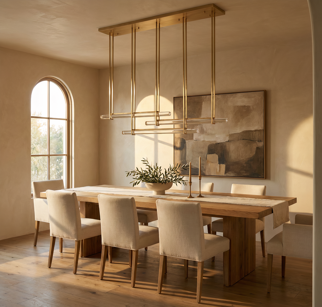 Inspired Audubon Style Crystal 3-Bar Linear Chandelier 60.5" - Gold in Elegant Room