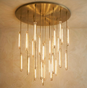 Inspired Audubon Style Crystal Round Chandelier 56.5" - Lacquered Burnished Brass