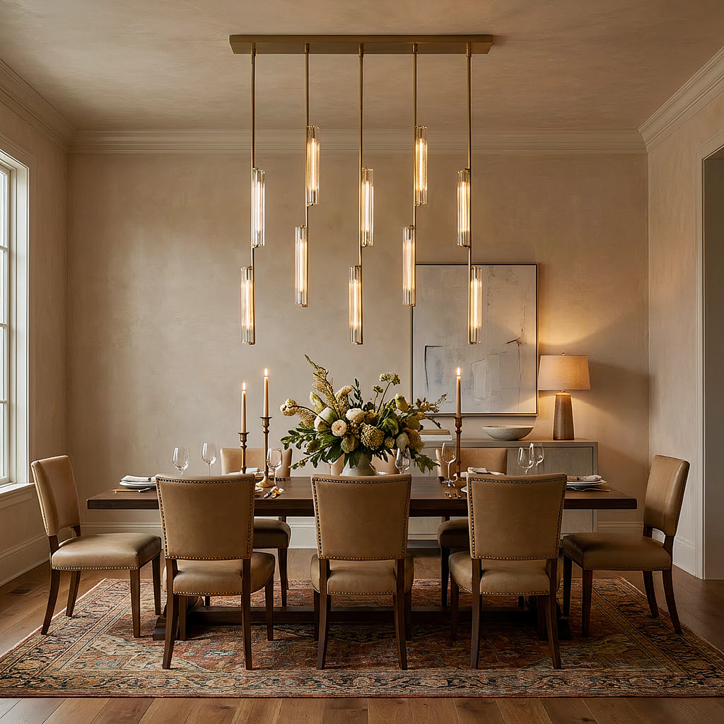 Inspired Audubon Style Crystal Linear Chandelier 54.5" - Gold in Dining Room