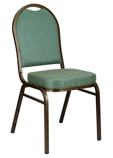 Green Patterned Fabric Gold Vein Steel Frame Dome Back Banquet Chair