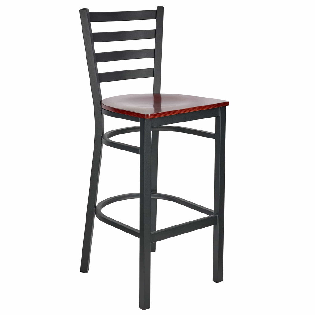 Ladder Back Bar Stool with Frame and Wood Seat
