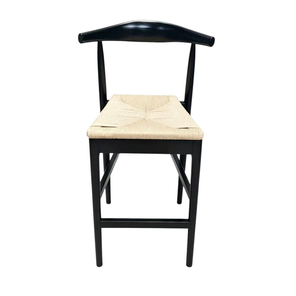 Black Horn Wood 27.17" Standard Bar Height Bar Stool with Natural Rope Seat