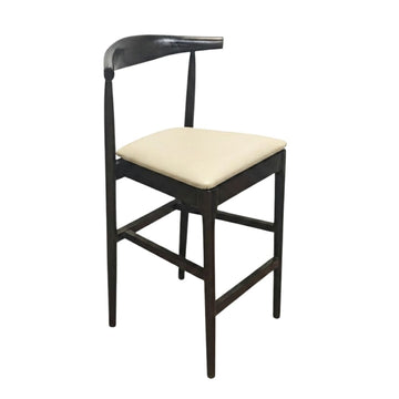 Black Horn Wood 27.17" Standard Bar Height Bar Stool with Ivory Vinyl Cushion