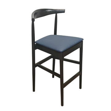 Black Horn Wood 27.17" Standard Bar Height Bar Stool with Navy Blue Vinyl Cushion