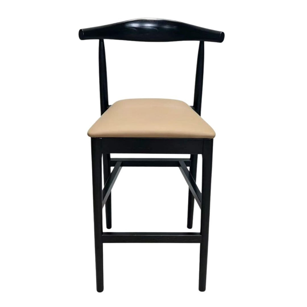 Black Horn Wood 27.17" Standard Bar Height Bar Stool with Taupe Vinyl Cushion