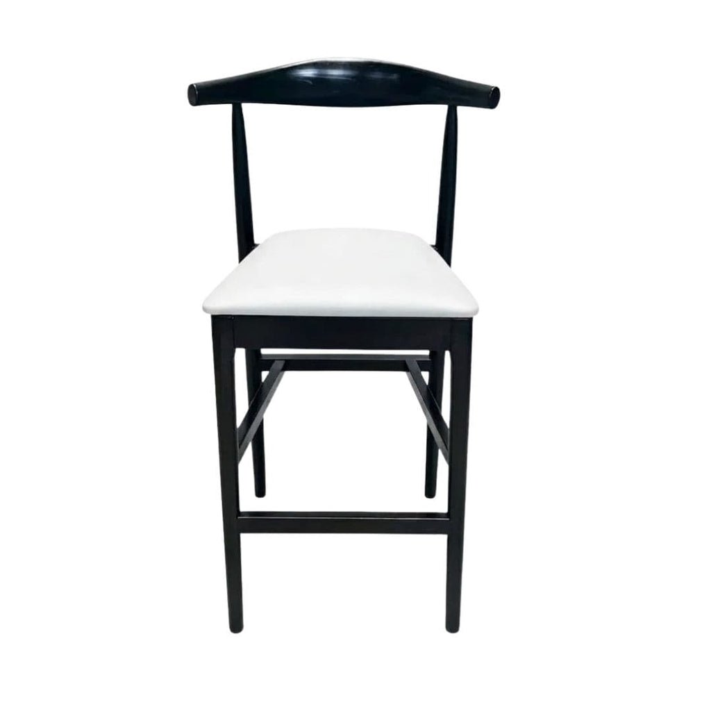 Black Horn Wood 27.17" Standard Bar Height Bar Stool with White Vinyl Cushion