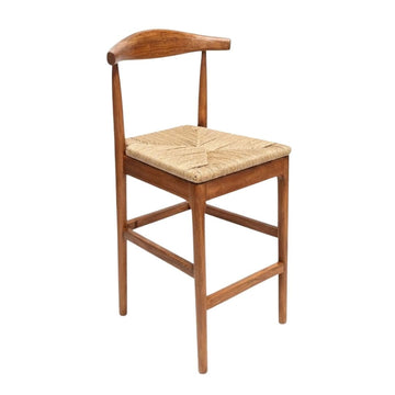 Chestnut Horn Wood 27.17" Standard Bar Height Bar Stool with Natural Rope Seat