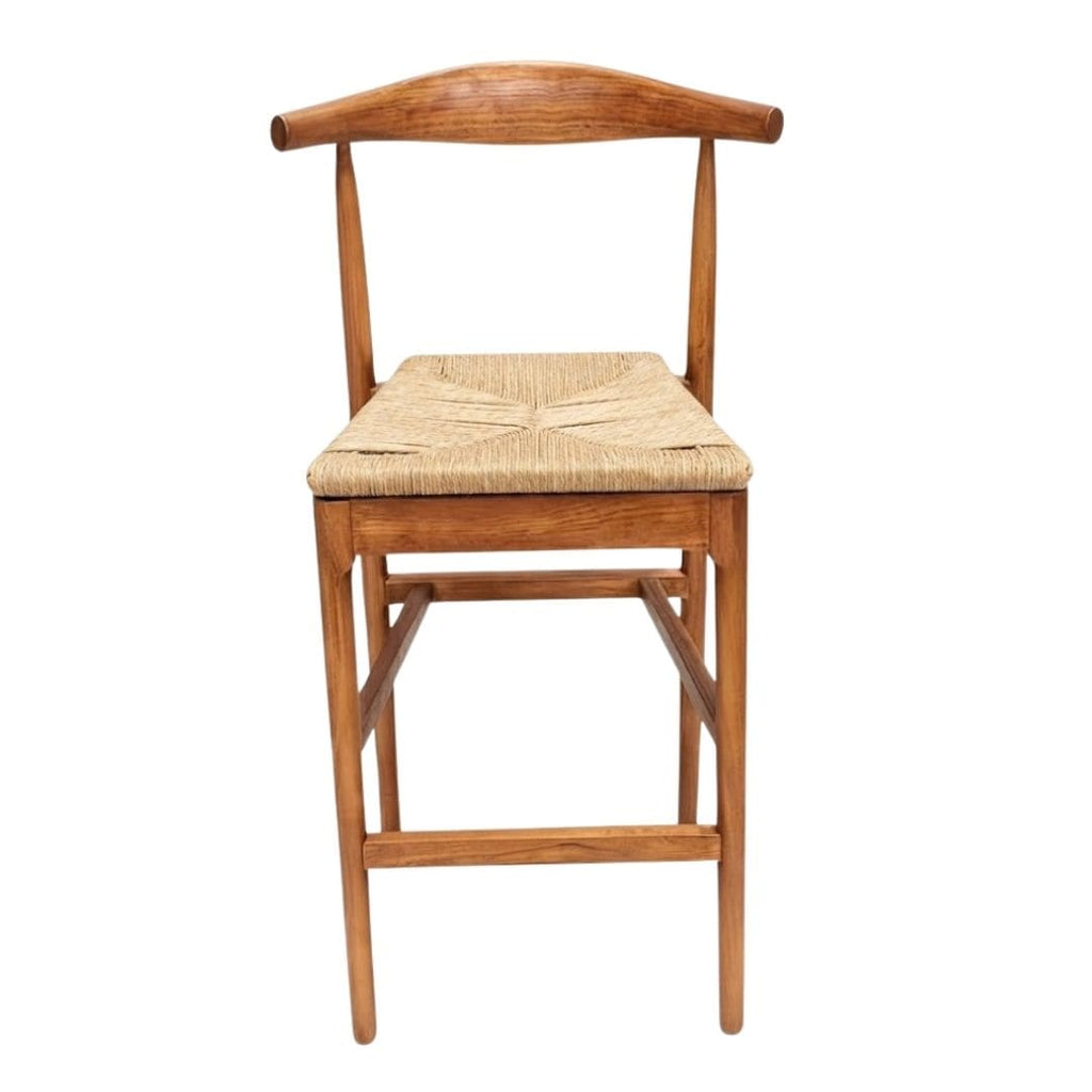 Chestnut Horn Wood 27.17" Standard Bar Height Bar Stool with Natural Rope Seat