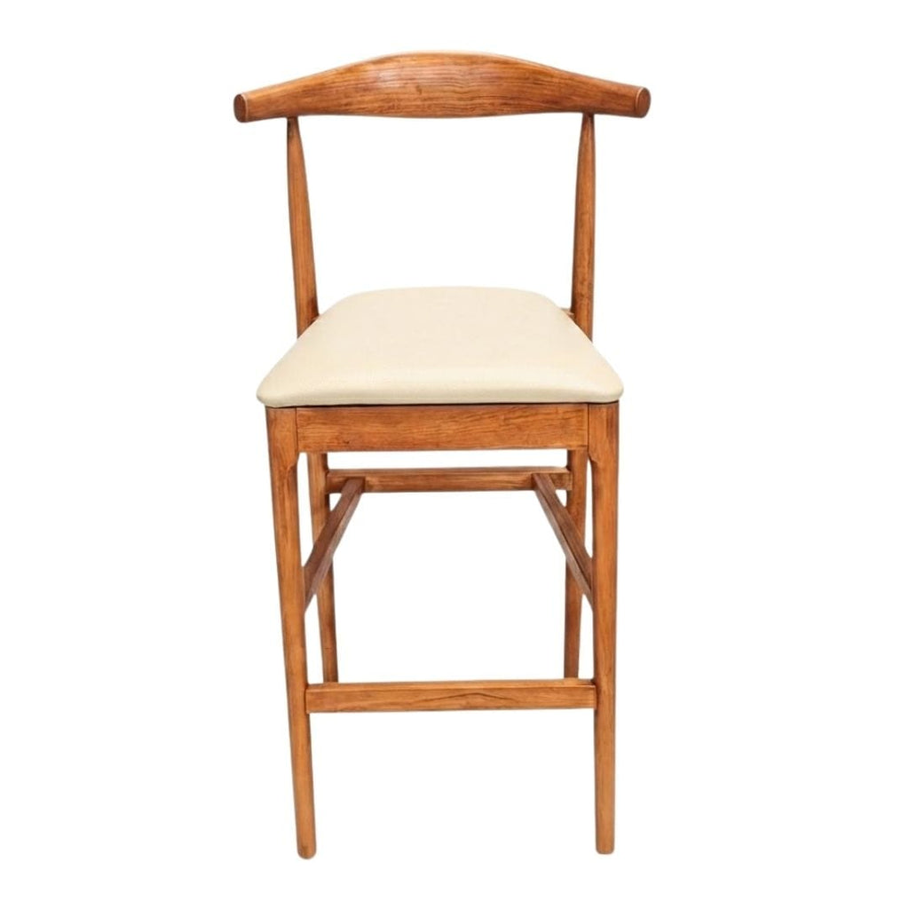 Chestnut Horn Wood 27.17" Standard Bar Height Bar Stool with Ivory Vinyl Cushion