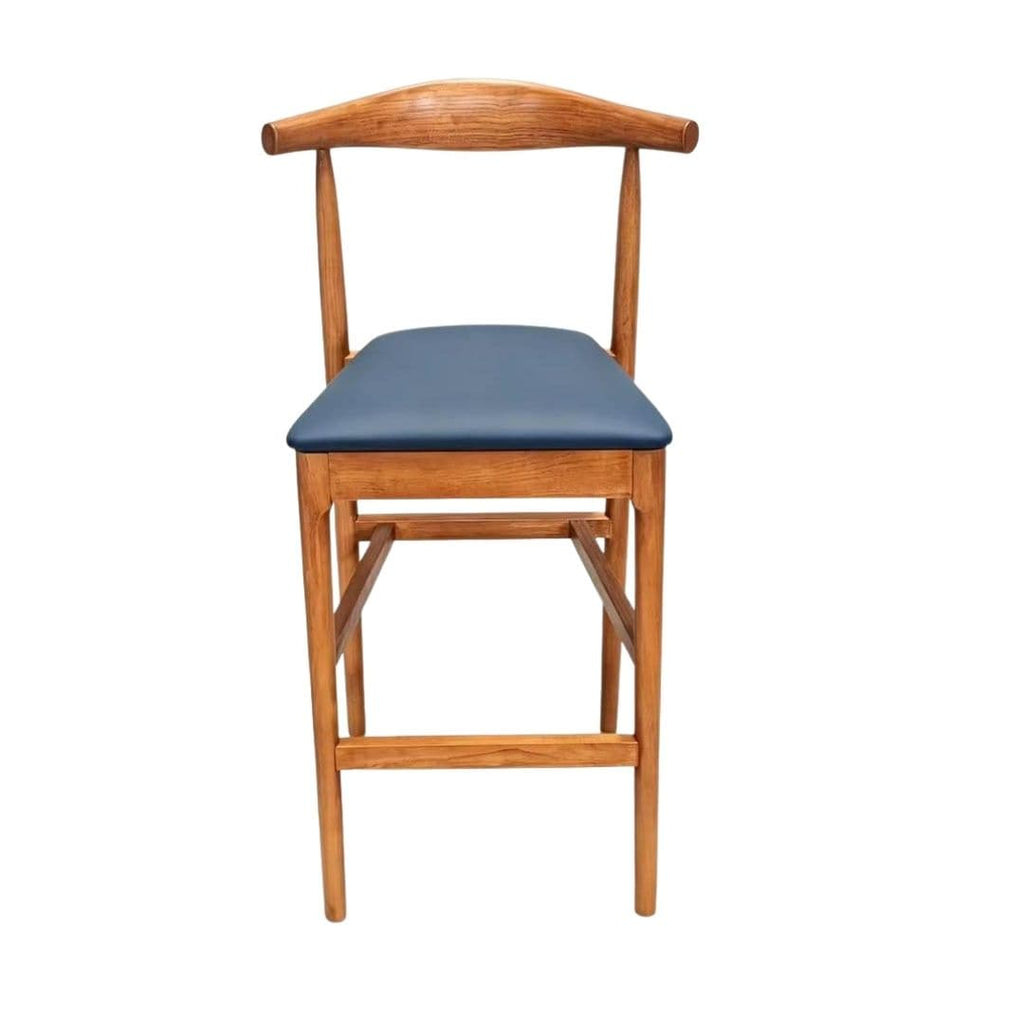 Chestnut Horn Wood 27.17" Standard Bar Height Bar Stool with Navy Blue Vinyl Cushion