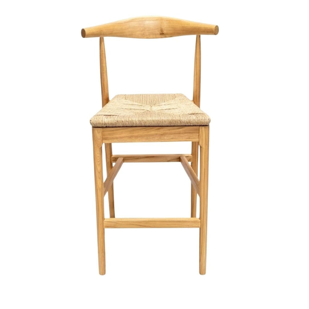 Natural Horn Wood 27.17" Standard Bar Height Bar Stool with Natural Rope Seat