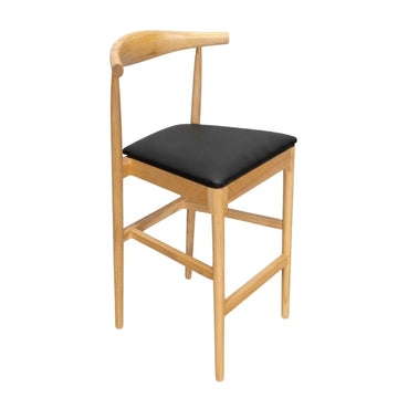 Natural Horn Wood 27.17" Standard Bar Height Bar Stool with Black Vinyl Cushion