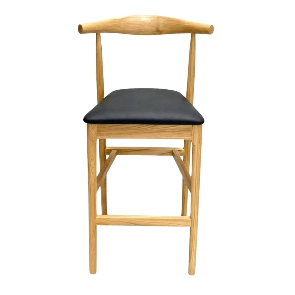 Natural Horn Wood 27.17" Standard Bar Height Bar Stool with Black Vinyl Cushion
