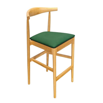 Natural Horn Wood 27.17" Standard Bar Height Bar Stool with Hunter Green Vinyl Cushion