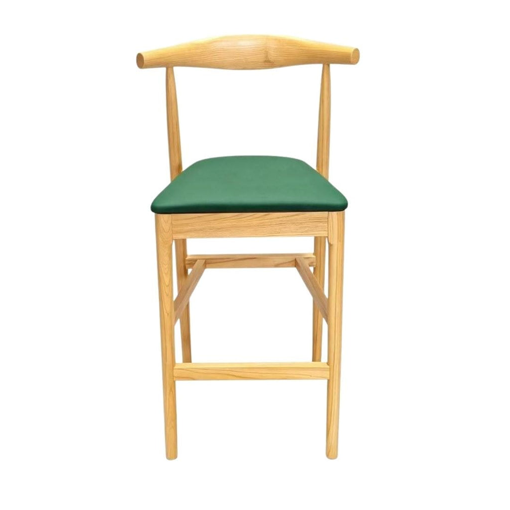 Natural Horn Wood 27.17" Standard Bar Height Bar Stool with Hunter Green Vinyl Cushion