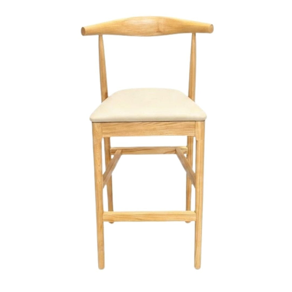 Natural Horn Wood 27.17" Standard Bar Height Bar Stool with Ivory Vinyl Cushion