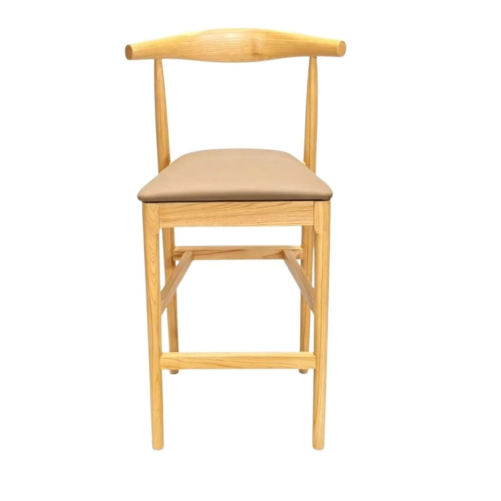 Natural Horn Wood 27.17" Standard Bar Height Bar Stool with Taupe Vinyl Cushion