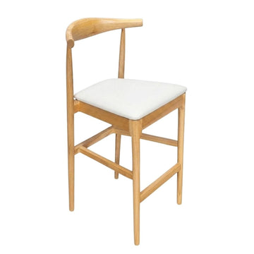 Natural Horn Wood 27.17" Standard Bar Height Bar Stool with White Vinyl Cushion