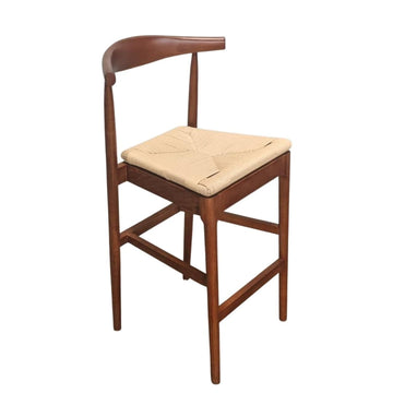 Walnut Finish Horn Wood 27.17" Standard Bar Height Bar Stool with Natural Rope Seat