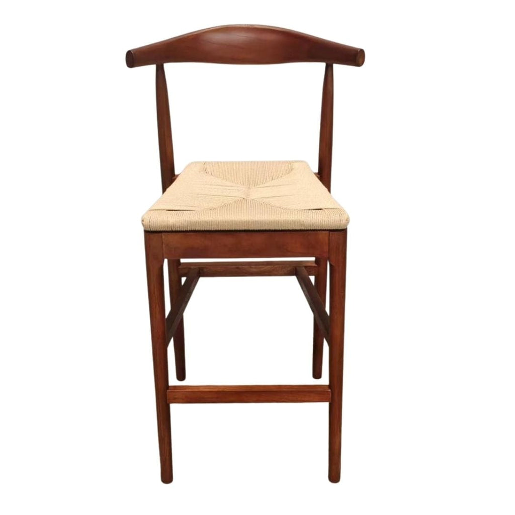 Walnut Finish Horn Wood 27.17" Standard Bar Height Bar Stool with Natural Rope Seat