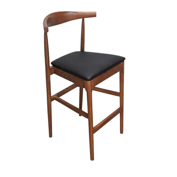 Walnut Finish Horn Wood 27.17" Standard Bar Height Bar Stool with Black Vinyl Cushion
