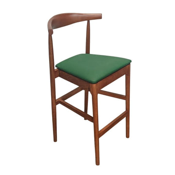 Walnut Finish Horn Wood 27.17" Standard Bar Height Bar Stool with Hunter Green Vinyl Cushion