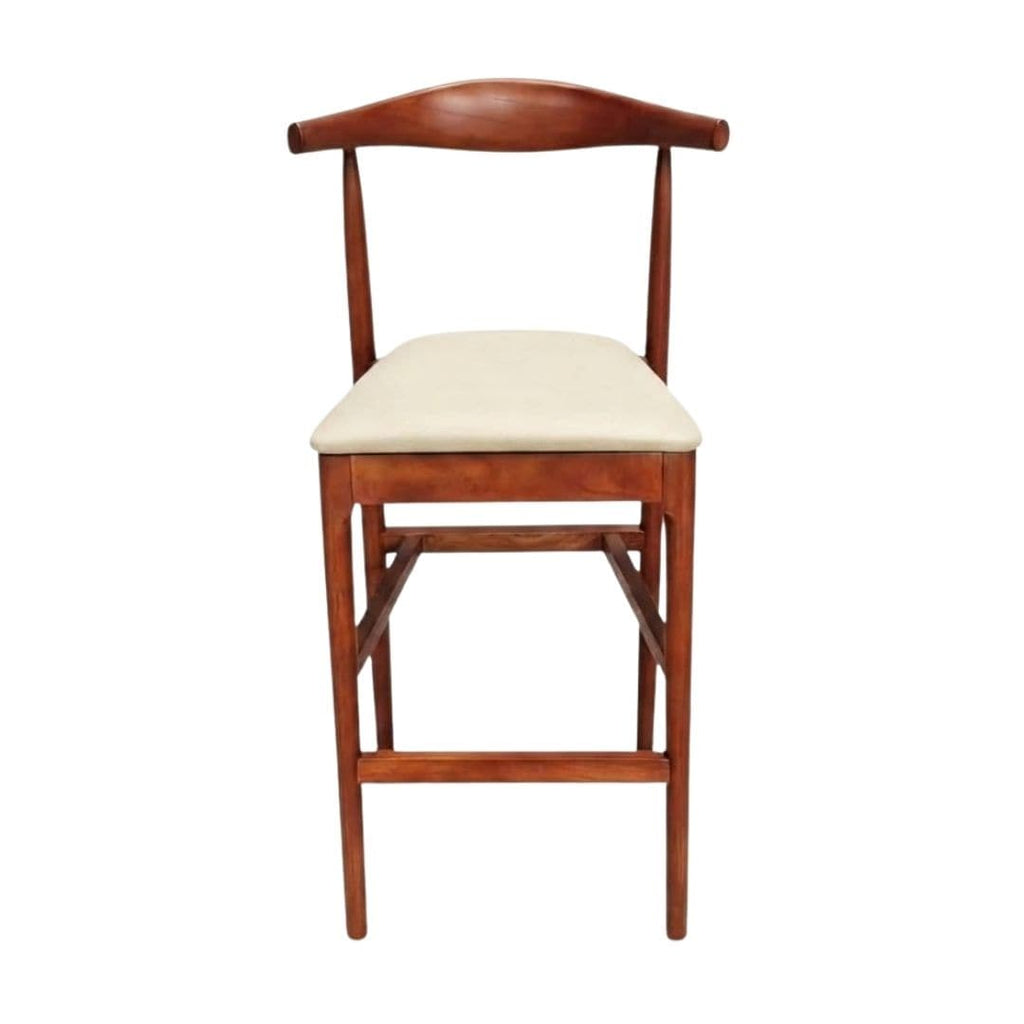 Walnut Finish Horn Wood 27.17" Standard Bar Height Bar Stool with Ivory Vinyl Cushion