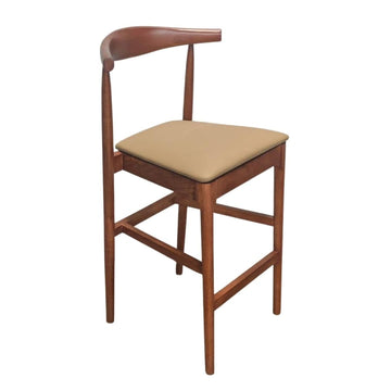 Walnut Finish Horn Wood 27.17" Standard Bar Height Bar Stool with Taupe Vinyl Cushion