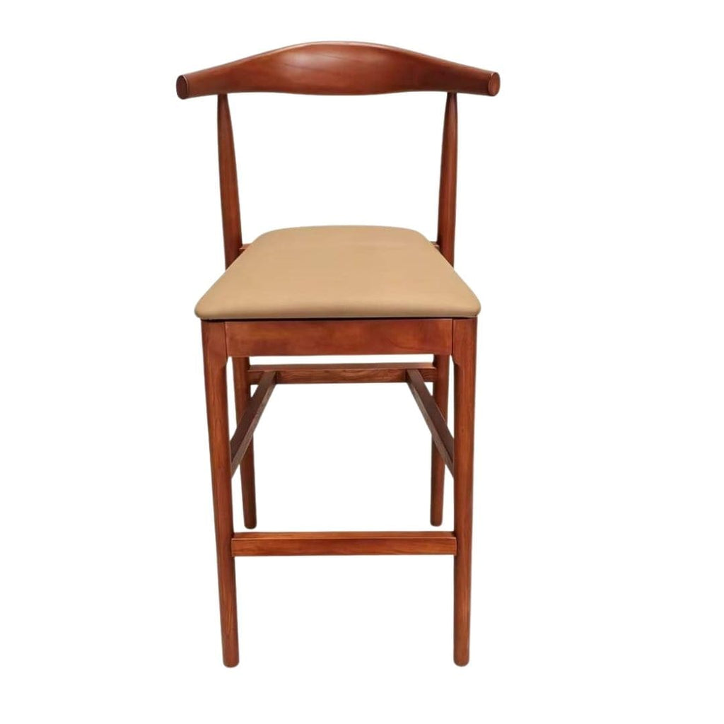 Walnut Finish Horn Wood 27.17" Standard Bar Height Bar Stool with Taupe Vinyl Cushion