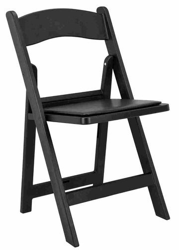 Black Wood-Grain Resin Folding Chair with Black Vinyl Seat