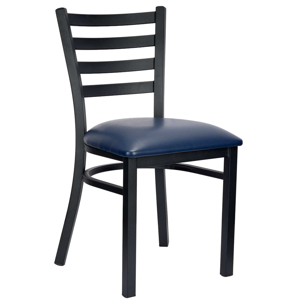 Ladder Back Restaurant Chair with Metal Frame and Vinyl Seat