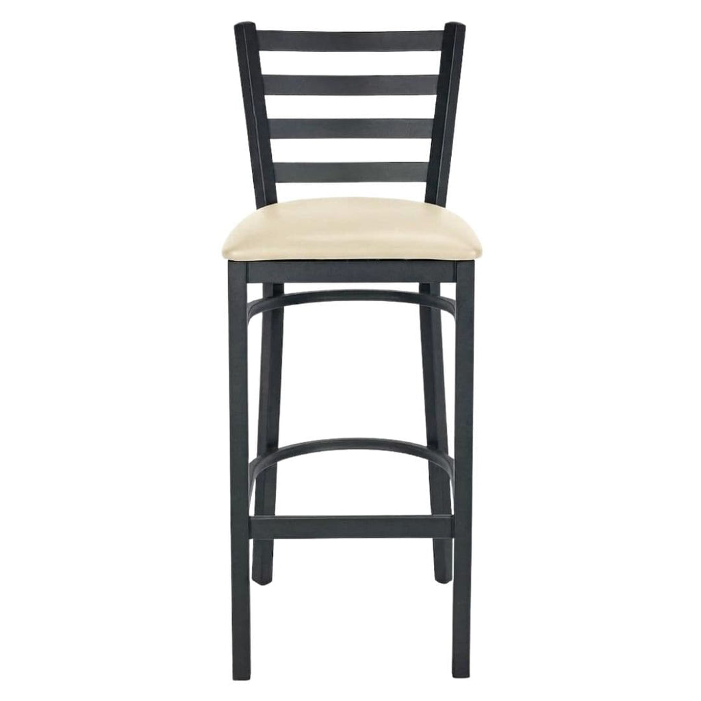 Black Ladder Back Restaurant Bar Stool with Ivory Vinyl Seat