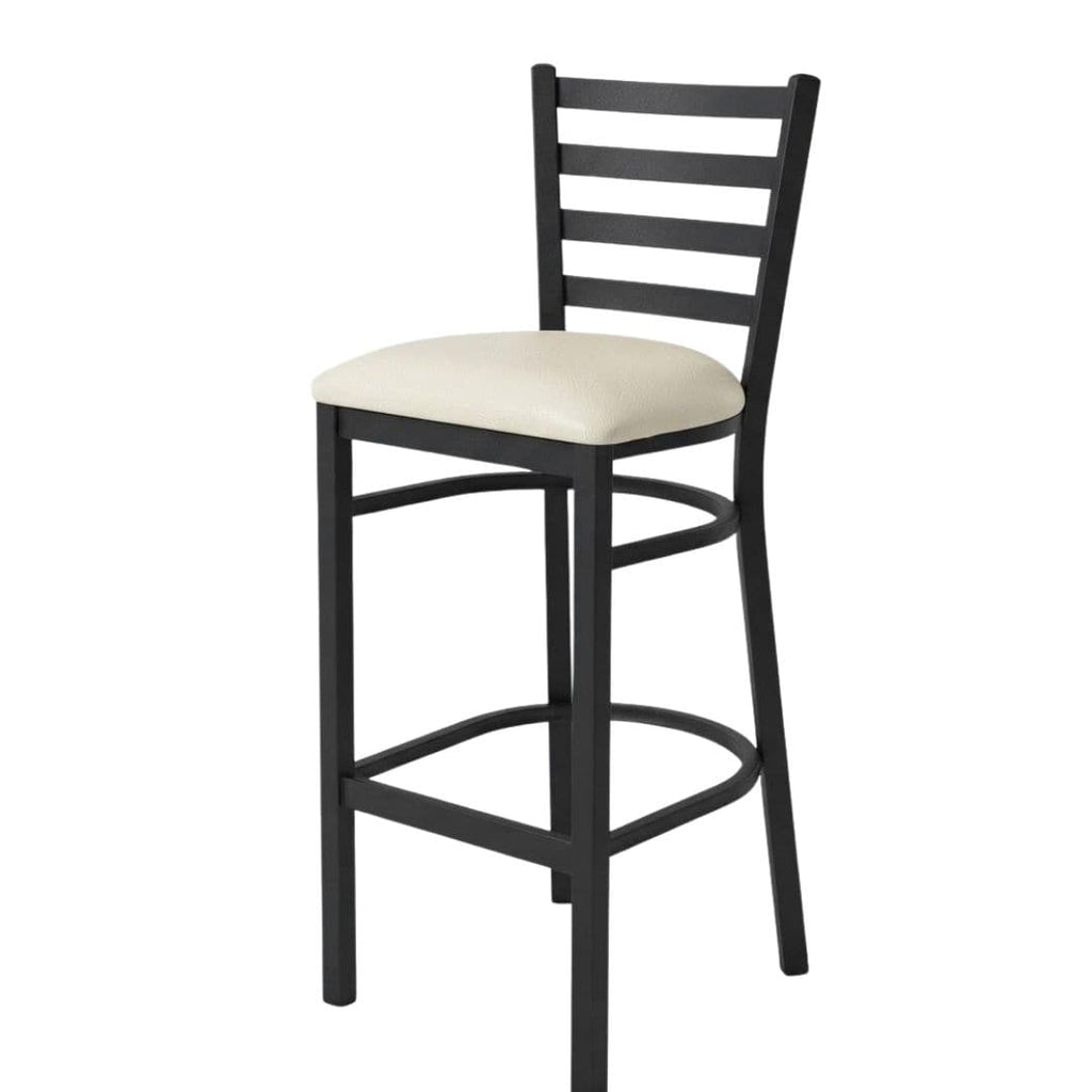 Black Ladder Back Restaurant Bar Stool with Ivory Vinyl Seat