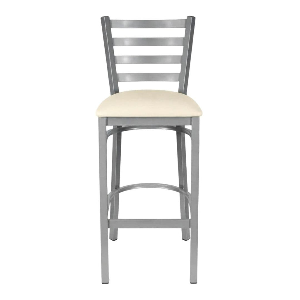 Silver Ladder Back Restaurant Bar Stool with Ivory Vinyl Seat