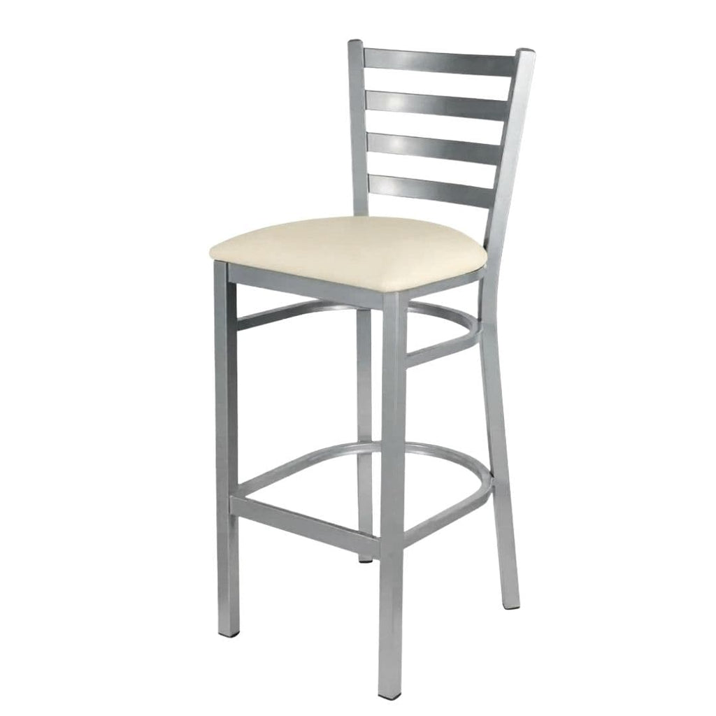 Silver Ladder Back Restaurant Bar Stool with Ivory Vinyl Seat