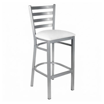 Silver Ladder Back Restaurant Bar Stool with White Vinyl Seat