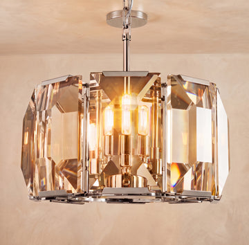 Inspired Harlow Style 19 Inch Round Crystal Prism Chandelier Polished Stainless Steel - Main Product View