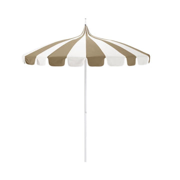 Antique Beige 8.5' Pagoda Series Fabric Patio Umbrella with White Aluminum Pole and Push Lift