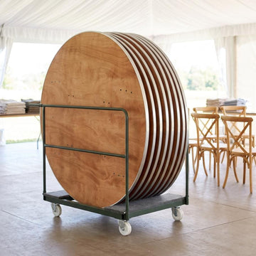 8 Plywood 60" (5 Foot) Round Folding Tables with Metal Edge + Steel Banquet Table Cart