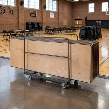 8 Plywood 96" x 30" (8 Foot) Rectangle Folding Tables with Vinyl Edge + Steel Banquet Table Cart