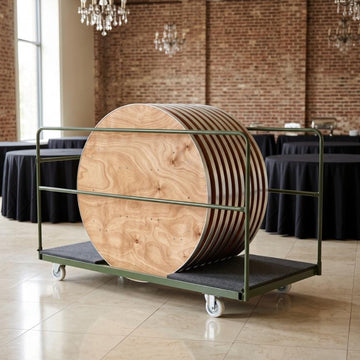 10 Plywood 48" (4 Foot) Round Folding Tables with Metal Edge + Extra Large Steel Banquet Table Cart