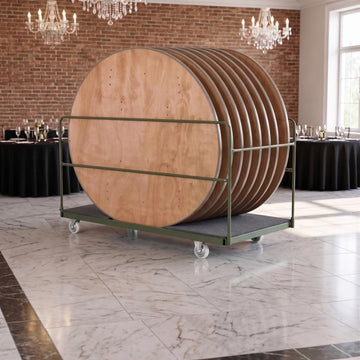 8 Plywood 72" (6 Foot) Round Folding Tables with Vinyl Edge + Extra Large Steel Banquet Table Cart