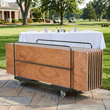 8 Plywood 96" x 30" (8 Foot) Rectangle Folding Tables with Metal Edge + Extra Large Steel Banquet Table Cart